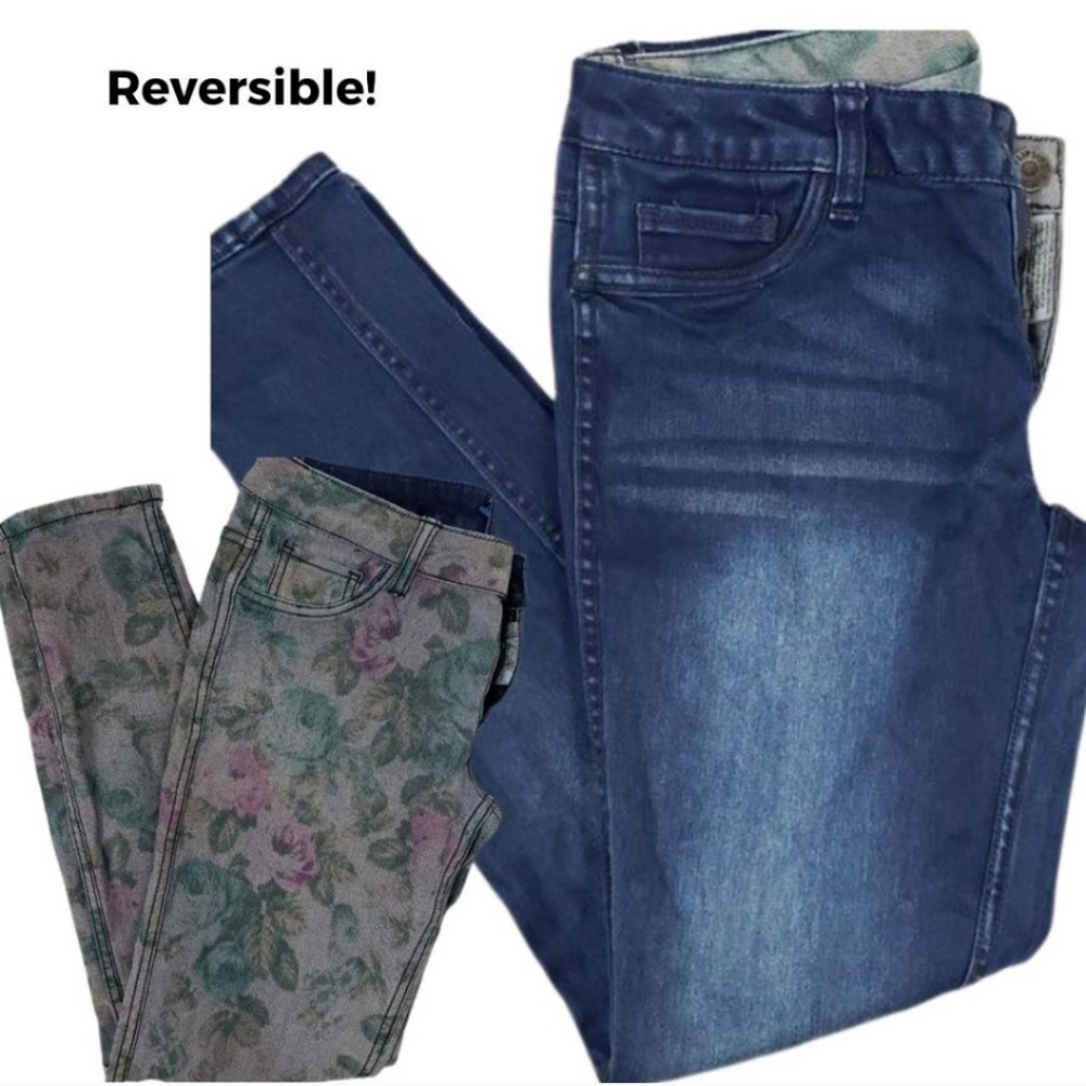 Reversible Low Rise Skinny Jeans Floral & Denim by Flipside